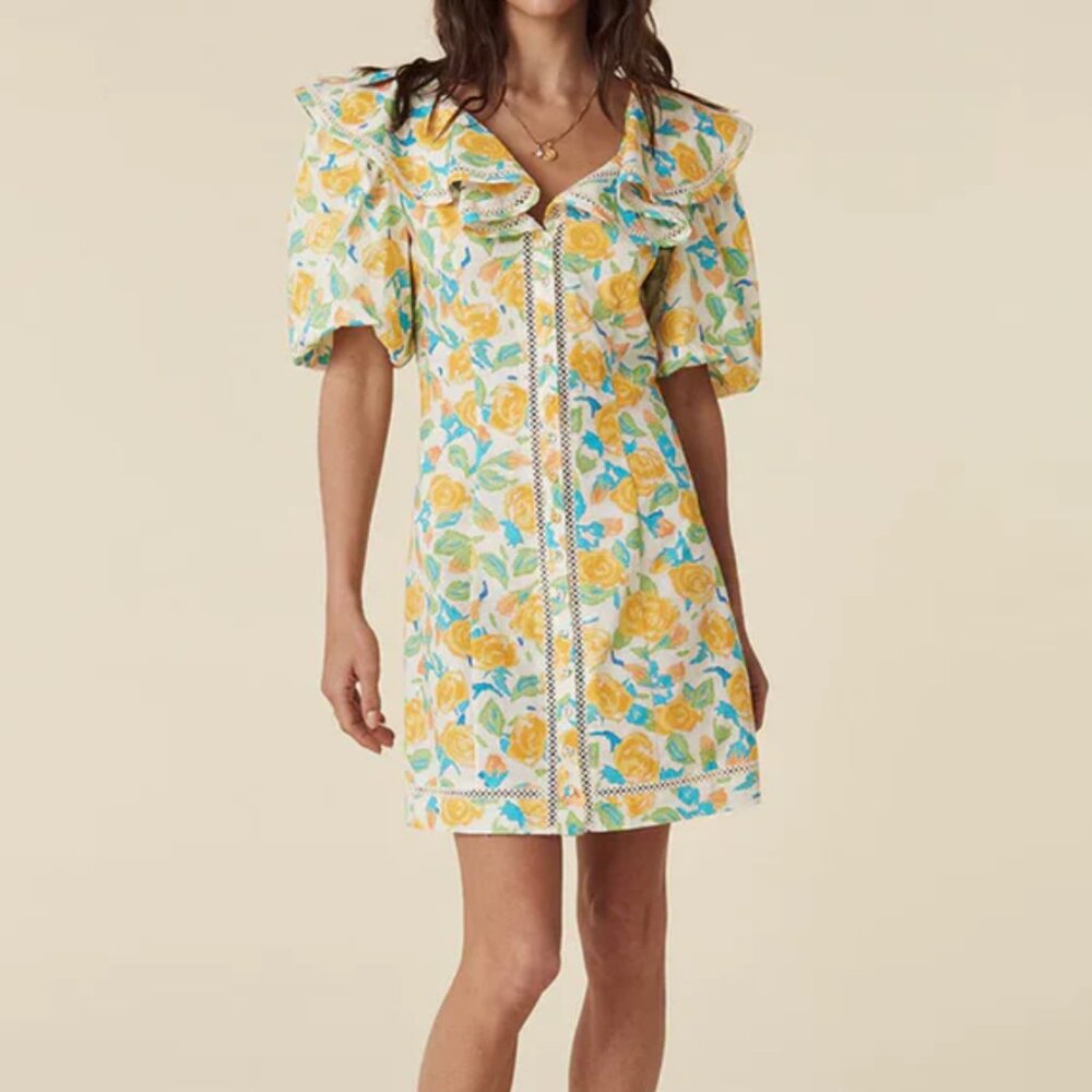 Spell Islamorada Floral Collared Cotton Cocktail Dress
